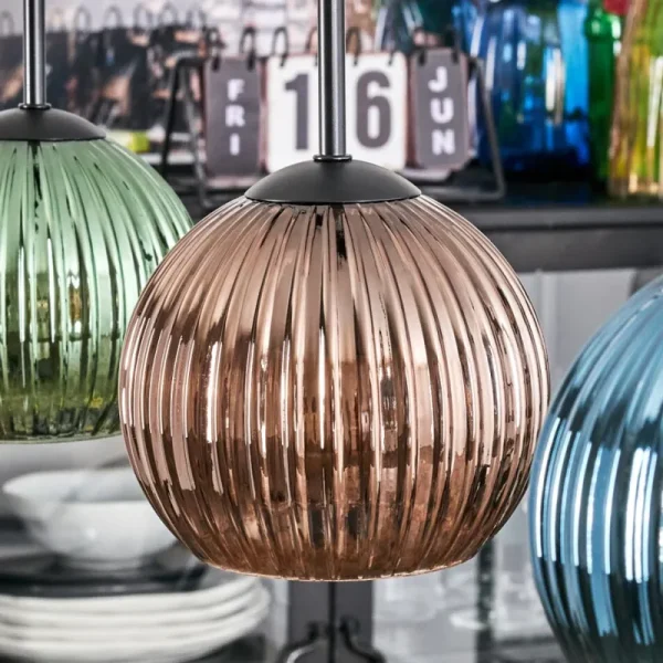hofstein Koyoto Suspension, Boule lumineuse, Suspension Bleu, Vert, Cuivré, 3 lumières* Lampes Modernes