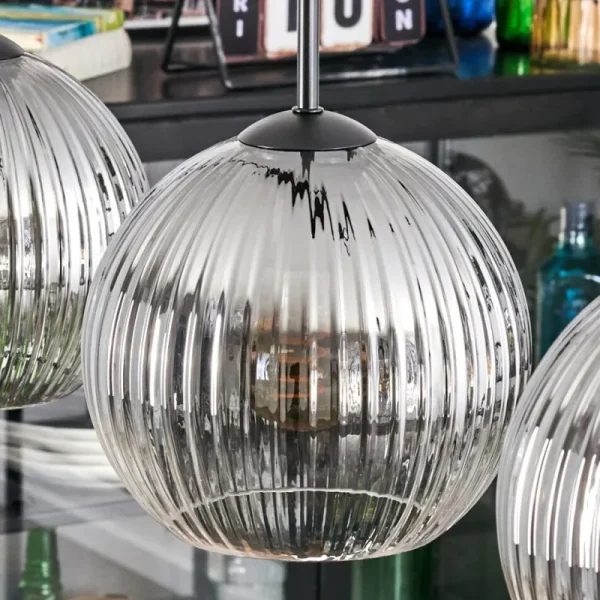 hofstein Koyoto Suspension, Boule lumineuse, Suspension Clair, Fumé, 3 lumières* Lampes Modernes