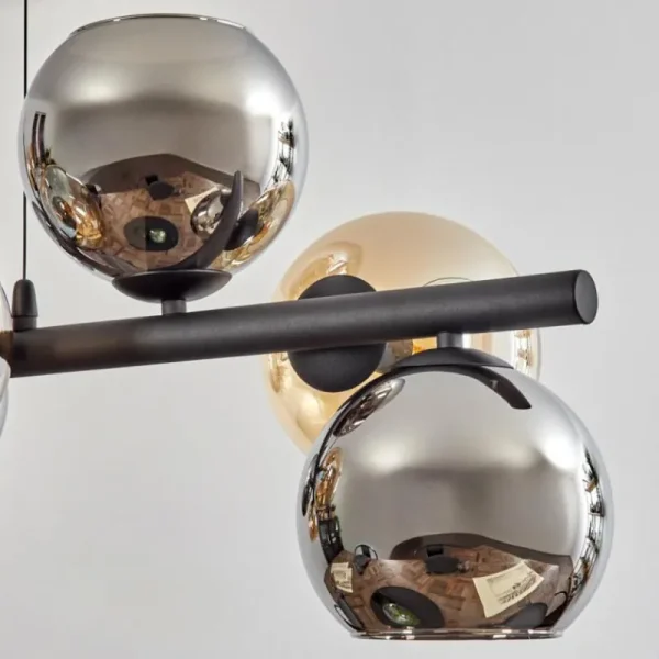 hofstein Koyoto Suspension, Boule lumineuse, Suspension Ambre, Chrome, Fumé, 8 lumières* Lampes Modernes