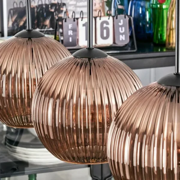 hofstein Koyoto Suspension, Boule lumineuse, Suspension Cuivré, 3 lumières* Lampes Modernes