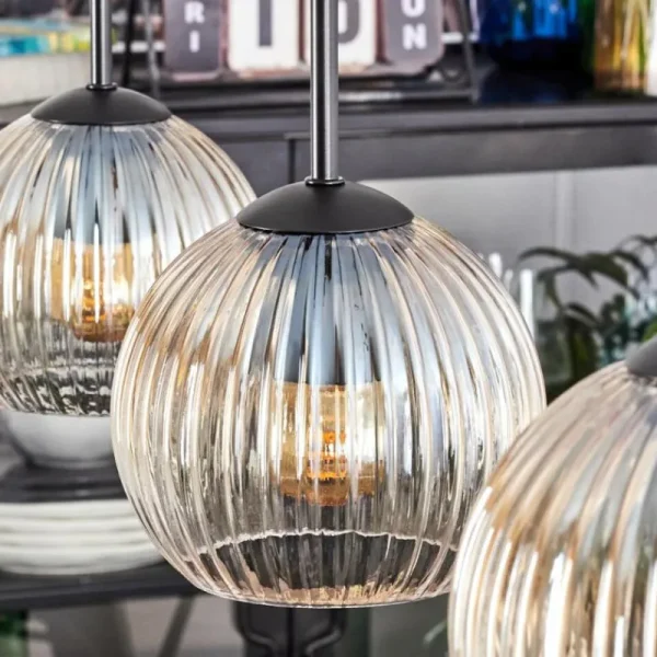 hofstein Koyoto Suspension, Boule lumineuse, Suspension Ambre, Clair, 3 lumières* Lampes Modernes