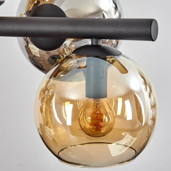 hofstein Koyoto Suspension, Boule lumineuse, Suspension Ambre, Chrome, Fumé, 8 lumières* Lampes Modernes