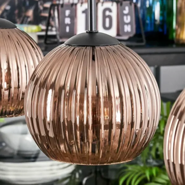 hofstein Koyoto Suspension, Boule lumineuse, Suspension Cuivré, 3 lumières* Lampes Modernes