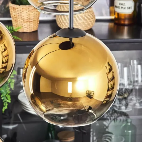hofstein Koyoto Suspension, Boule lumineuse Or, Clair, 4 lumières* Lampes En Verre