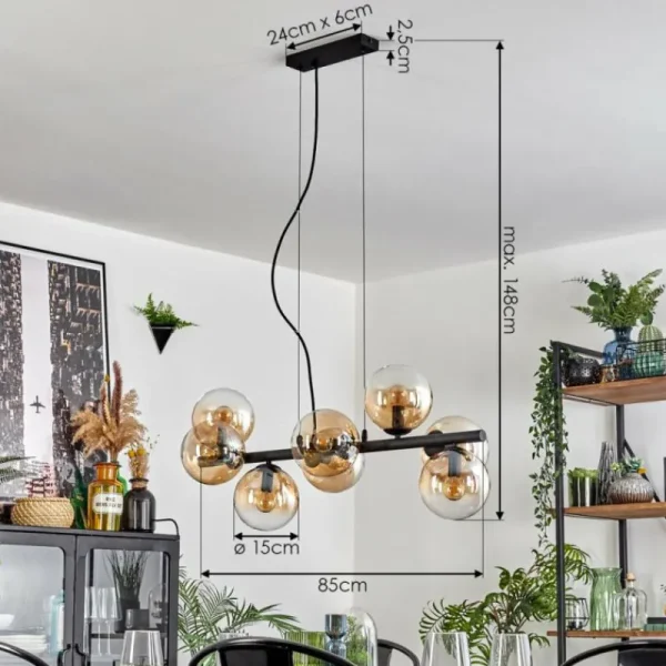 hofstein Koyoto Suspension, Boule lumineuse, Suspension Ambre, Clair, 8 lumières* Lampes En Verre