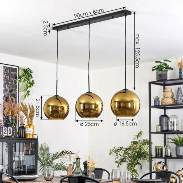 hofstein Koyoto Suspension, Boule lumineuse, Suspension Noir, 3 lumières* Lampes En Verre