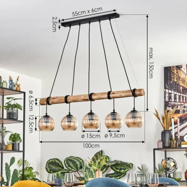 hofstein Koyoto Suspension, Boule lumineuse, Suspension Écru, Noir, 5 lumières* Lampes Modernes