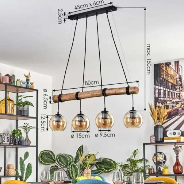 hofstein Koyoto Suspension, Boule lumineuse, Suspension Écru, Noir, 4 lumières* Lampes Modernes