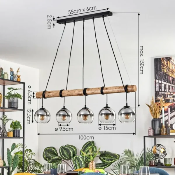hofstein Koyoto Suspension, Boule lumineuse, Suspension Écru, Noir, 5 lumières* Lampes Modernes