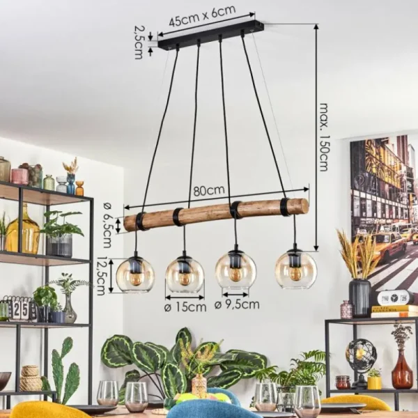 hofstein Koyoto Suspension, Boule lumineuse, Suspension Écru, Noir, 4 lumières* Lampes Modernes