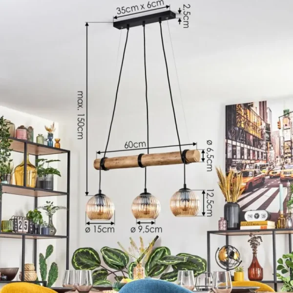 hofstein Koyoto Suspension, Boule lumineuse, Suspension Écru, Noir, 3 lumières* Lampes Modernes