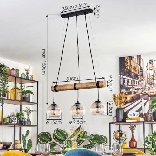 hofstein Koyoto Suspension, Boule lumineuse, Suspension Écru, Noir, 3 lumières* Lampes Modernes