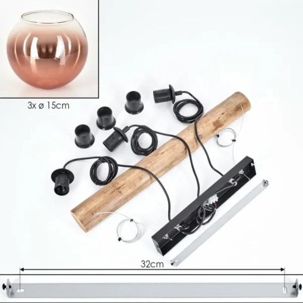 hofstein Koyoto Suspension, Boule lumineuse, Suspension Écru, Noir, 3 lumières* Lampes Modernes