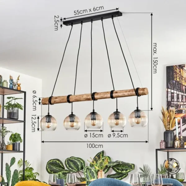 hofstein Koyoto Suspension, Boule lumineuse, Suspension Écru, Noir, 5 lumières* Lampes Modernes