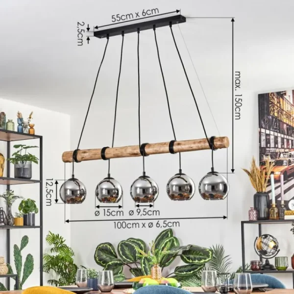 hofstein Koyoto Suspension, Boule lumineuse, Suspension Écru, Noir, 5 lumières* Lampes Modernes