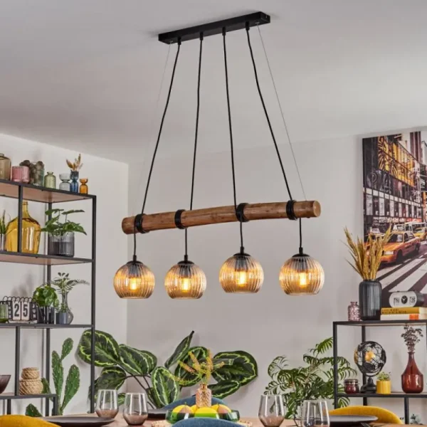 hofstein Koyoto Suspension, Boule lumineuse, Suspension Écru, Noir, 4 lumières* Lampes Modernes