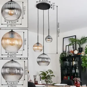 hofstein Koyoto Suspension, Boule lumineuse, Suspension Ambre, Clair, Fumé, 3 lumières* Lampes Modernes