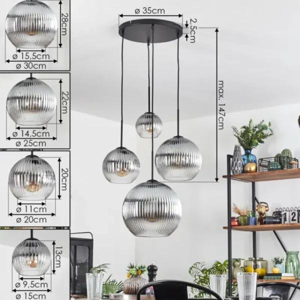 hofstein Koyoto Suspension, Boule lumineuse, Suspension Clair, Fumé, 4 lumières* Lampes Modernes