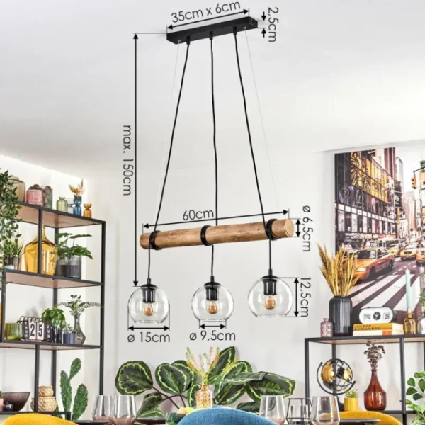 hofstein Koyoto Suspension, Boule lumineuse, Suspension Écru, Noir, 3 lumières* Lampes Modernes