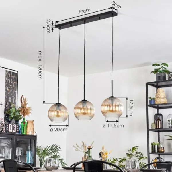hofstein Koyoto Suspension, Boule lumineuse, Suspension Ambre, Clair, 3 lumières* Lampes Modernes