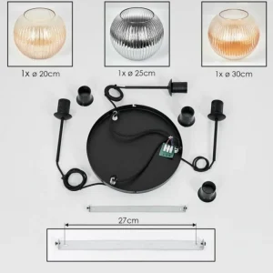 hofstein Koyoto Suspension, Boule lumineuse, Suspension, Suspension grappe Noir, 3 lumières* Lampes Modernes