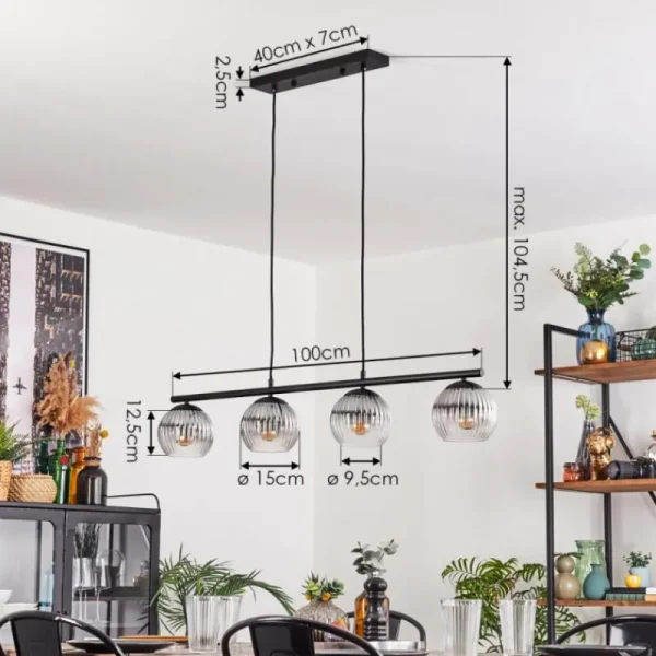hofstein Koyoto Suspension, Boule lumineuse, Suspension Clair, Fumé, 4 lumières* Lampes Modernes