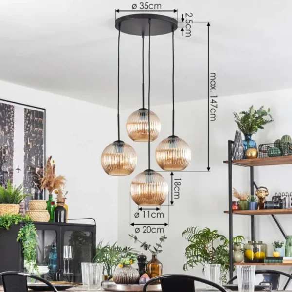 hofstein Koyoto Suspension, Boule lumineuse 35 cm Ambre, 4 lumières* Lampes Modernes