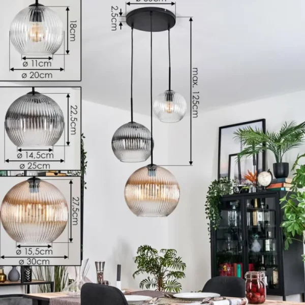 hofstein Koyoto Suspension, Boule lumineuse, Suspension 30 cm Noir, 3 lumières* Lampes Modernes