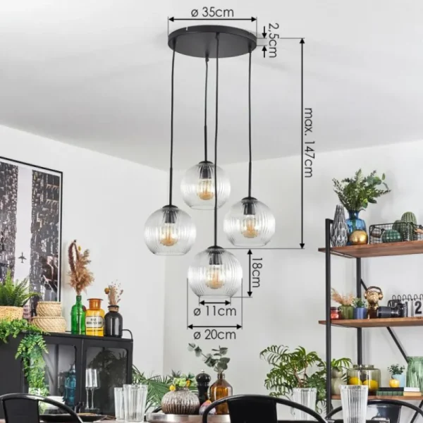 hofstein Koyoto Suspension, Boule lumineuse 35 cm Clair, 4 lumières* Lampes Modernes