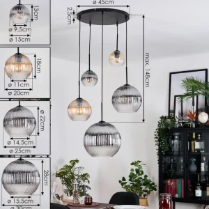 hofstein Koyoto Suspension, Boule lumineuse, Suspension grappe Ambre, Clair, Fumé, 5 lumières* Lampes Modernes