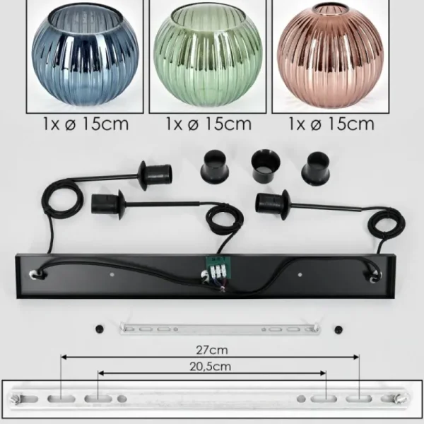 hofstein Koyoto Suspension, Boule lumineuse, Suspension Bleu, Vert, Cuivré, 3 lumières* Lampes Modernes