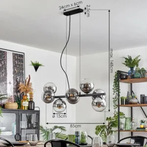 hofstein Koyoto Suspension, Boule lumineuse, Suspension Chrome, Clair, Fumé, 8 lumières* Lampes Modernes