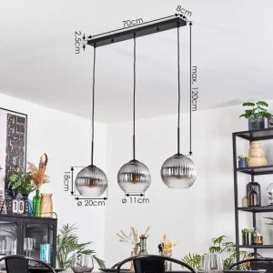 hofstein Koyoto Suspension, Boule lumineuse, Suspension Clair, Fumé, 3 lumières* Lampes Modernes