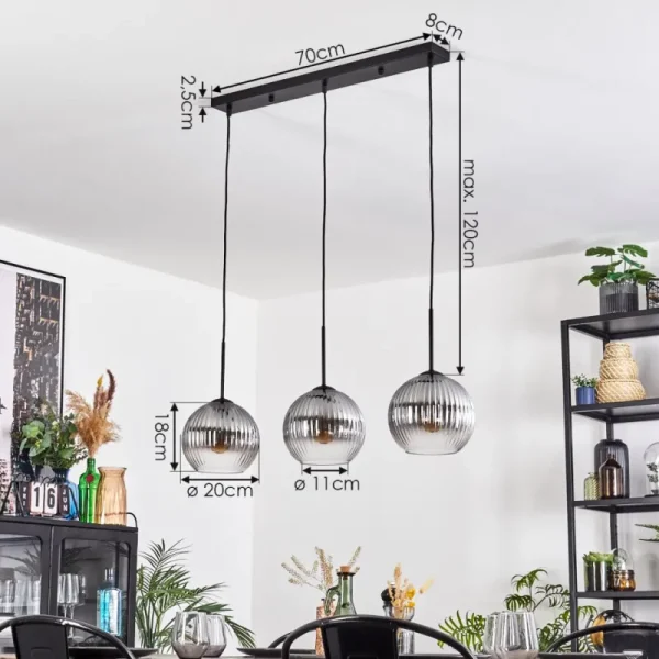 hofstein Koyoto Suspension, Boule lumineuse, Suspension Clair, Fumé, 3 lumières* Lampes Modernes