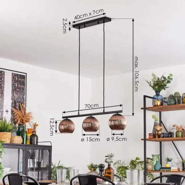 hofstein Koyoto Suspension, Boule lumineuse, Suspension Cuivré, 3 lumières* Lampes Modernes