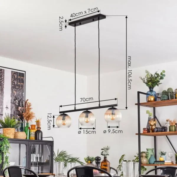 hofstein Koyoto Suspension, Boule lumineuse, Suspension Ambre, Clair, 3 lumières* Lampes Modernes