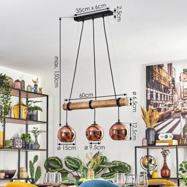hofstein Koyoto Suspension, Boule lumineuse, Suspension Écru, Noir, 3 lumières* Lampes Modernes
