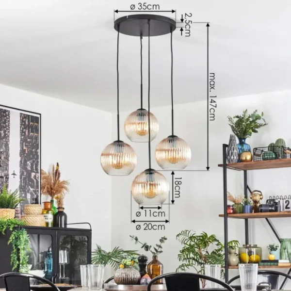 hofstein Koyoto Suspension, Boule lumineuse 35 cm Ambre, Clair, 4 lumières* Lampes Modernes