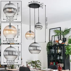 hofstein Koyoto Suspension, Boule lumineuse, Suspension, Suspension grappe Ambre, Clair, Fumé, 3 lumières* Lampes Modernes