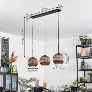 hofstein Koyoto Suspension, Boule lumineuse, Suspension Cuivré, 3 lumières* Lampes Modernes