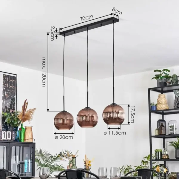 hofstein Koyoto Suspension, Boule lumineuse, Suspension Cuivré, 3 lumières* Lampes Modernes