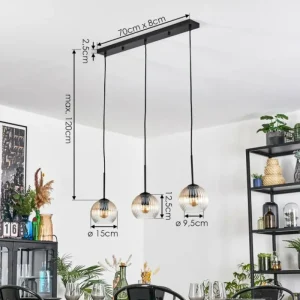 hofstein Koyoto Suspension, Boule lumineuse, Suspension Ambre, Clair, 3 lumières* Lampes Modernes