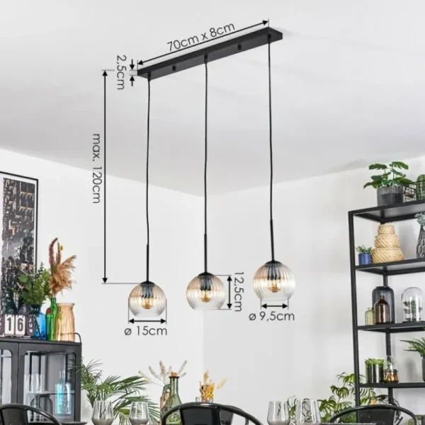 hofstein Koyoto Suspension, Boule lumineuse, Suspension Ambre, Clair, 3 lumières* Lampes Modernes