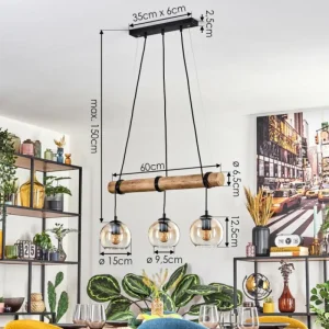 hofstein Koyoto Suspension, Boule lumineuse, Suspension Écru, Noir, 3 lumières* Lampes Modernes