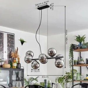hofstein Koyoto Suspension, Boule lumineuse, Suspension Chrome, Fumé, 8 lumières* Lampes Modernes