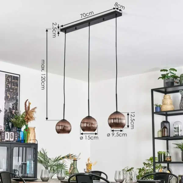 hofstein Koyoto Suspension, Boule lumineuse, Suspension Cuivré, 3 lumières* Lampes Modernes