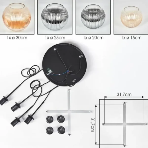 hofstein Koyoto Suspension, Boule lumineuse, Suspension Ambre, Clair, Fumé, 4 lumières* Lampes Modernes