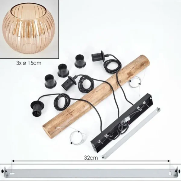 hofstein Koyoto Suspension, Boule lumineuse, Suspension Écru, Noir, 3 lumières* Lampes Modernes