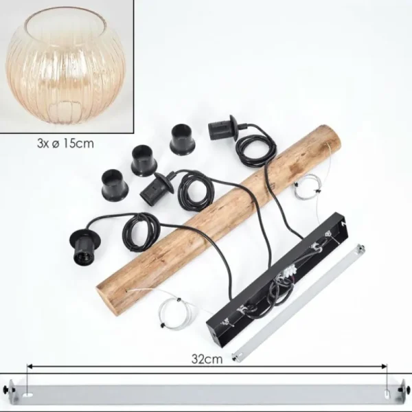 hofstein Koyoto Suspension, Boule lumineuse, Suspension Écru, Noir, 3 lumières* Lampes Modernes