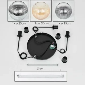 hofstein Koyoto Suspension, Boule lumineuse, Suspension Ambre, Clair, Fumé, 3 lumières* Lampes Modernes